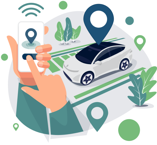 Illustration: Car and person using a phone